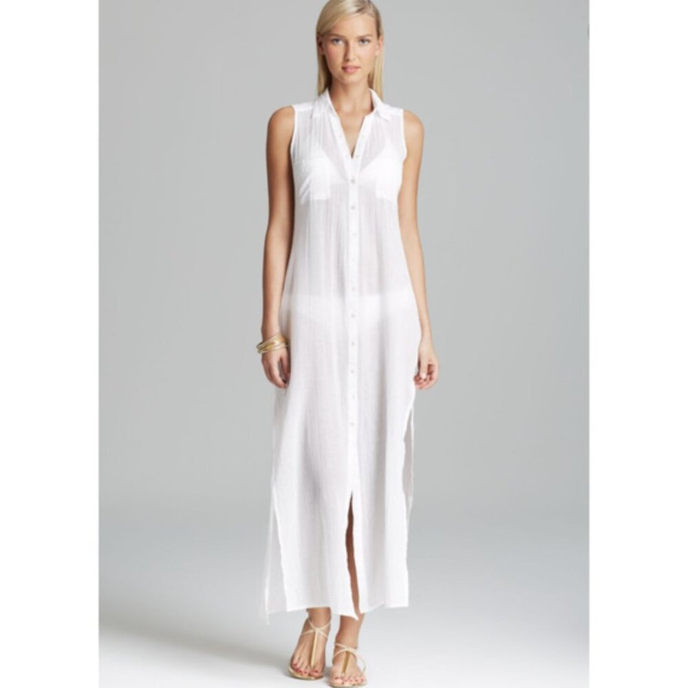 Ondademar ~Boheme Eden Hues Pearl Trim Maxi Sheer Swim Cover Up in size Medium